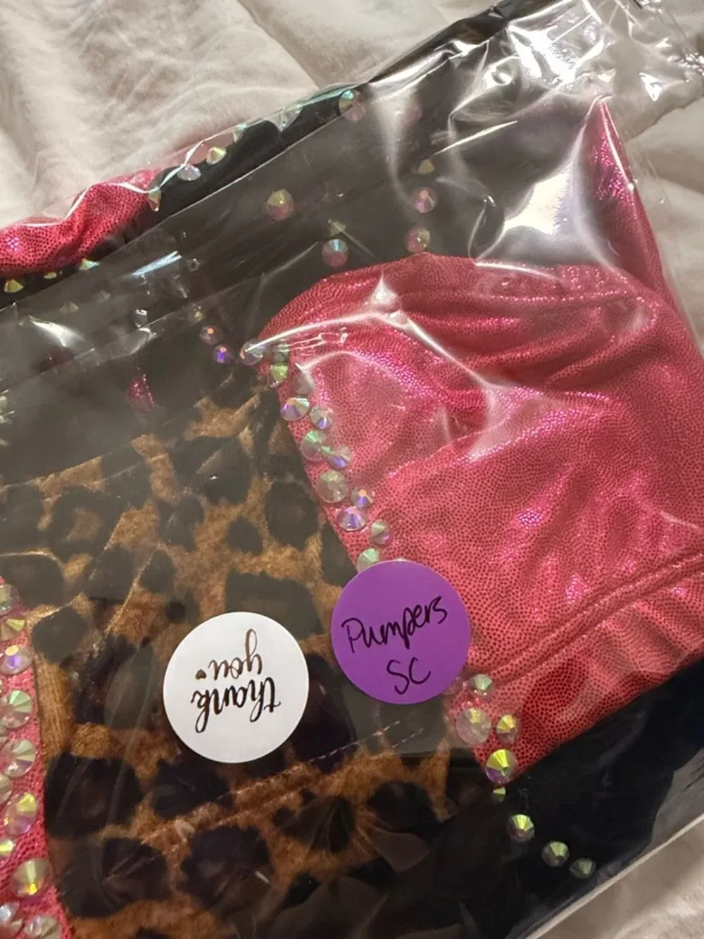 PUMPER’S Sassy Jazz custom competition Solo Costume Pink Leopard Feather SC